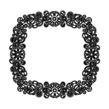 Ornate steampunk style rectangular frame composed of interlocking gears of various sizes and complex designs vector