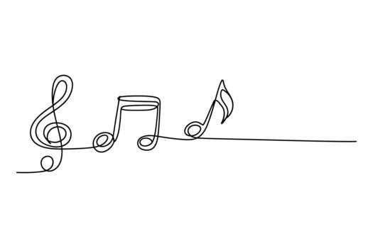 Elegant single line drawing of a treble clef and musical notes on a white background symbolizing music and melody vector