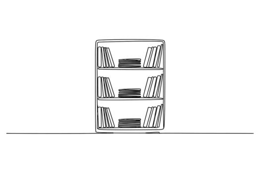 Simple hand drawn sketch of a three tiered bookshelf filled with books on a white background vector