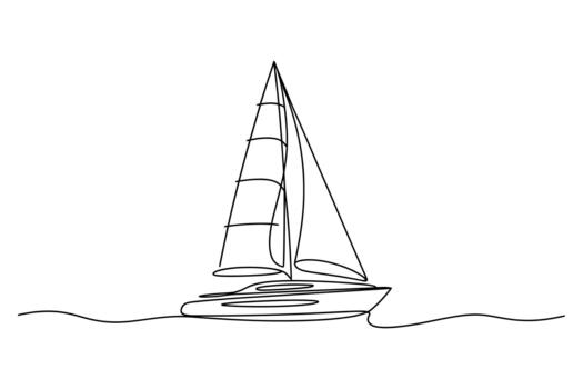 Minimalist continuous line drawing of a sailboat with full sails gliding across calm water on a white background vector