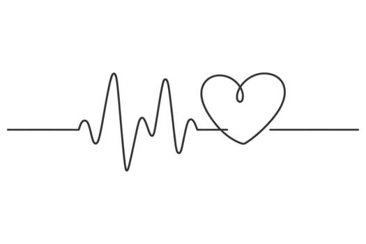 Continuous line drawing of a heart symbol integrated with a cardiogram heartbeat line symbolizing health and life vector