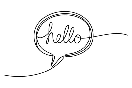 Minimalist single line drawing of a speech bubble with the word hello inside on a white background vector