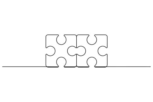 Abstract minimalist single line drawing of interconnected puzzle pieces forming a symmetrical pattern on a white background vector