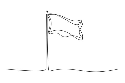 minimalista continuo línea dibujo de un bandera ondulación en el viento en un polo en contra un blanco antecedentes vector