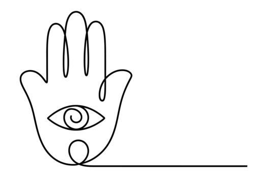 Minimalist single line drawing of a hamsa hand with an eye symbol representing protection and good luck on a white background vector