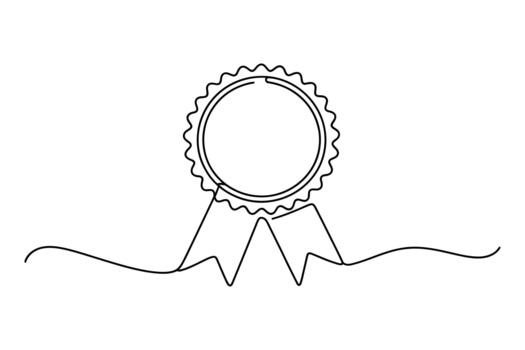 Simple line drawing of a blank oval award ribbon with decorative edges and flowing tails on a white background vector