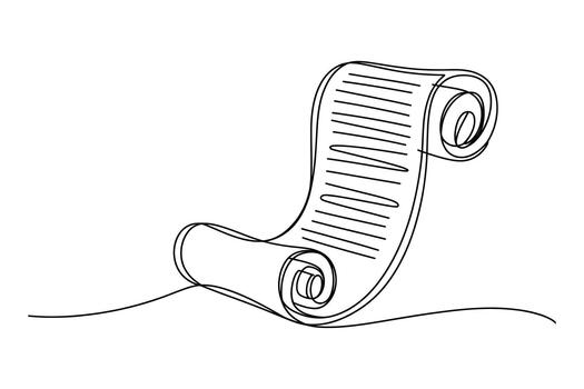 Simple hand drawn outline sketch of an unrolled scroll with lines of text on a white background vector