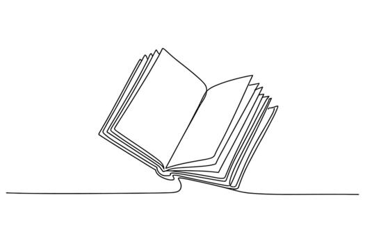 minimalista soltero línea dibujo de un abierto libro con paginas revoloteando como Si en movimiento en un blanco antecedentes vector
