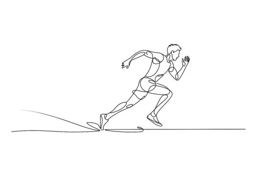 Dynamic sketch of a male athlete in full sprint motion captured with energetic linework and a sense of speed and determination vector