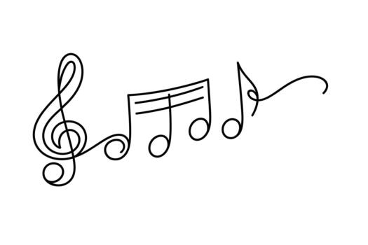 Elegant single line drawing of a treble clef and musical notes flowing harmoniously on a white background vector