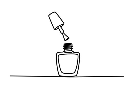 Minimalist single line drawing of an open nail polish bottle with brush ready for application vector
