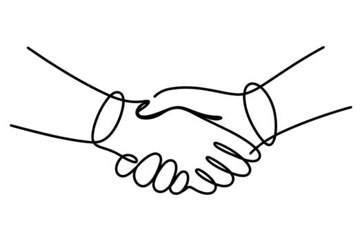 minimalista soltero línea dibujo de dos manos sacudida en acuerdo y camaradería en un blanco antecedentes vector