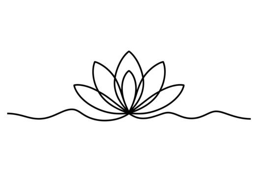 Elegant minimalist single line drawing of a lotus flower emerging from gentle wavy lines vector