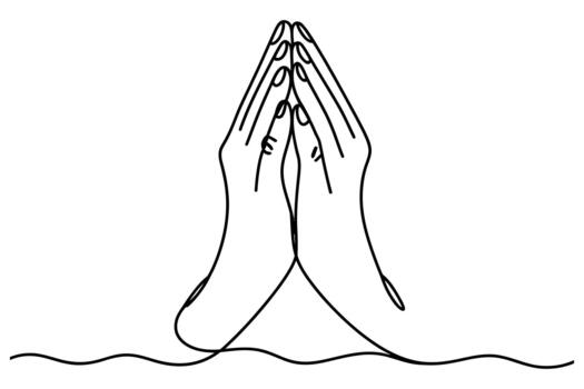 Minimalist continuous line drawing of hands in prayer gesture against a white background vector