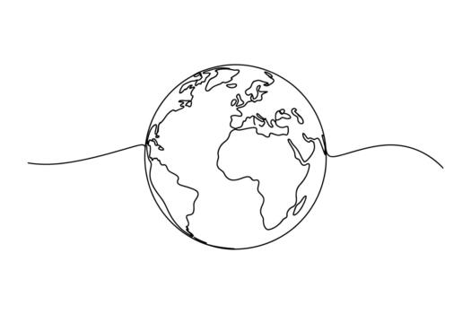 Minimalist continuous line drawing of planet earth with continents clearly defined on a white background vector