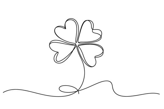 Minimalist single line drawing of a four leaf clover symbolizing luck and good fortune vector