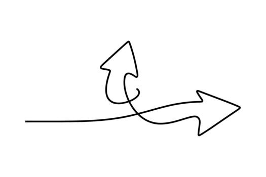 Abstract single line drawing of two diverging arrows indicating a choice or direction change on a white background vector