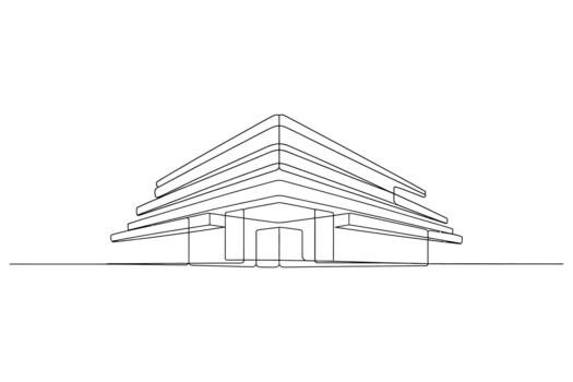 Modern architectural sketch of a multi story building with clean lines and geometric shapes on a white background vector