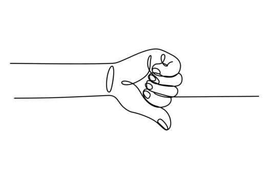 Minimalist continuous line drawing of a human hand holding a thin thread or string taut between thumb and forefinger vector