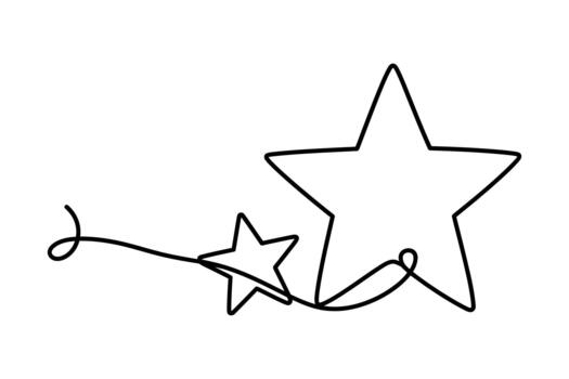 Minimalist continuous line drawing of two stars connected by a flowing single line on a white background vector