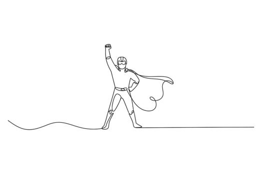 Dynamic line art illustration of a heroic figure with a flowing cape and lasso ready for action vector
