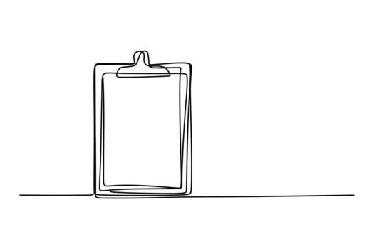 Minimalist single line drawing of a clipboard with blank paper on a white background vector