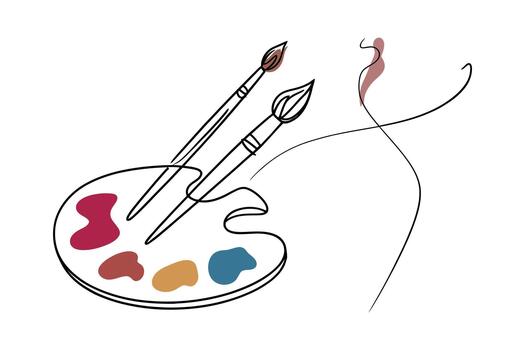 Artistic expression a single line drawing of a painter s palette with brushes and abstract human form vector