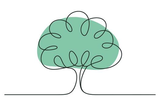 minimalista soltero línea dibujo de un lozano verde árbol con resumen follaje en un blanco antecedentes vector