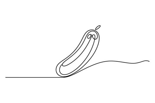 Minimalist single line drawing of a fresh cucumber with a stem on a white background vector