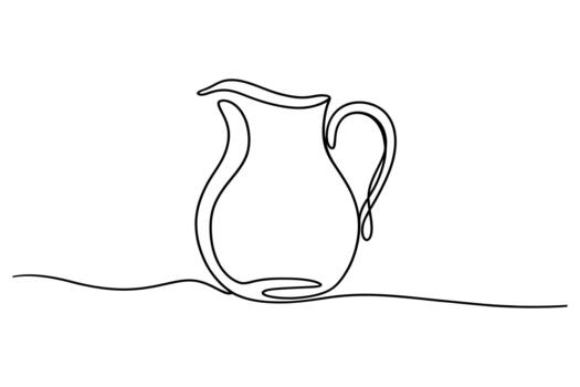 Elegant single line drawing of a classic pitcher with a handle on a white background vector