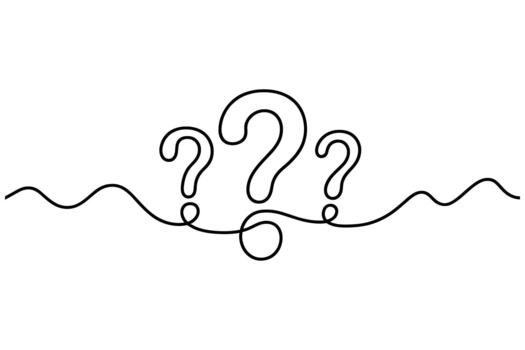 Abstract continuous line art of three interconnected question marks symbolizing curiosity and the pursuit of knowledge vector