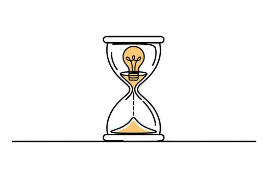 Hourglass with a glowing lightbulb inside symbolizing the passage of time and the generation of new ideas vector