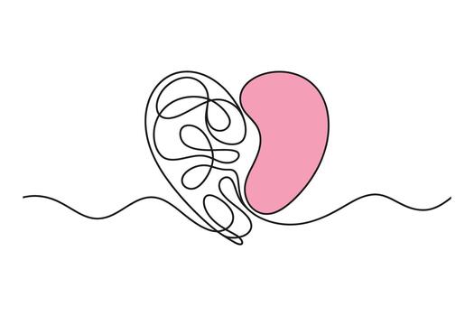 Abstract single line drawing of a pink and black heart symbolizing love and connection vector