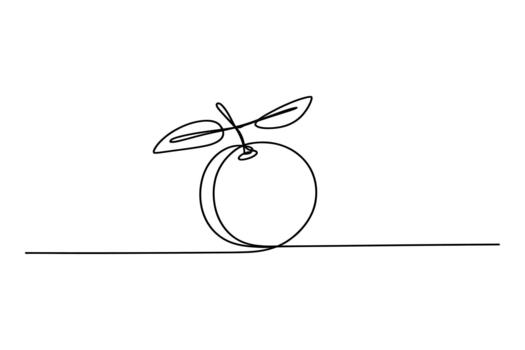 single line drawing of a fresh plum with two leaves on a simple horizontal line vector