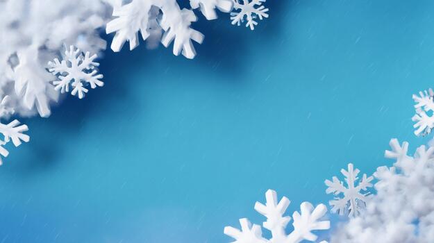 A serene winter scene featuring delicate snowflakes against a soft blue background, evoking a sense of calm and tranquility. photo