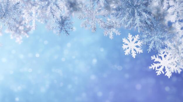 A stunning winter scene featuring delicate snowflakes on a shimmering blue background, evoking a sense of tranquility and magic. photo