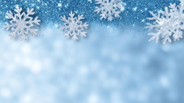 A serene winter-themed background featuring glimmering snowflakes against a soft blue backdrop. photo