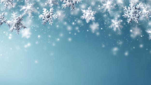 A serene winter background with delicate snowflakes cascading against a soft blue backdrop, evoking a sense of calm and wonder. photo