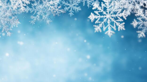 Delicate snowflakes capture winter's beauty against a soft blue background, creating a serene and magical atmosphere. photo