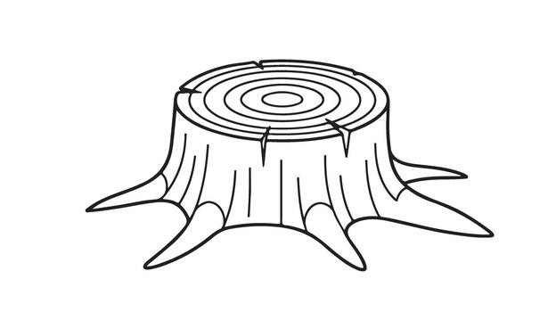 Simple line drawing of a tree stump with roots vector