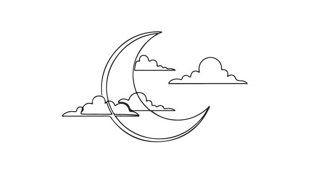 Crescent moon and wispy clouds sketch vector