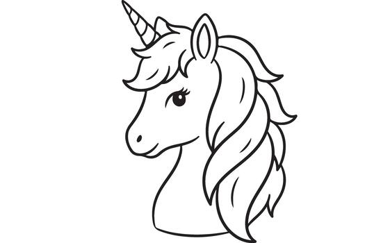 Simple line drawing of a unicorn head with flowing mane vector