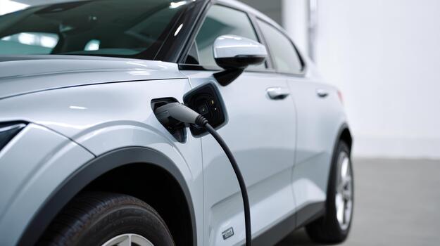 Close-up of a modern electric vehicle charging, showcasing its sleek design and advanced technology. photo