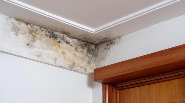 de cerca ver de molde creciente en el esquina de un habitación, destacando prevención cuestiones y mantenimiento preocupaciones. foto