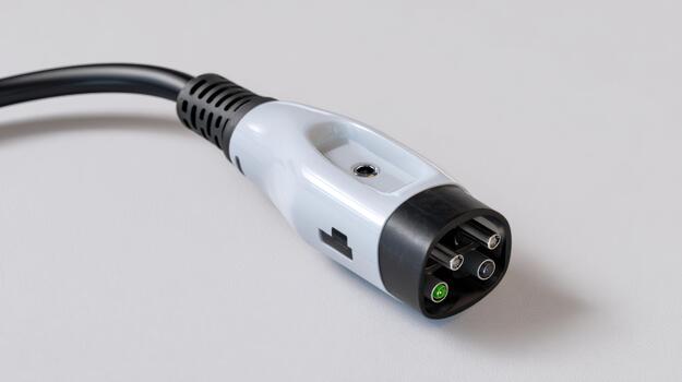 Close-up of a modern electrical connector with a sleek design and visible pin configuration. photo