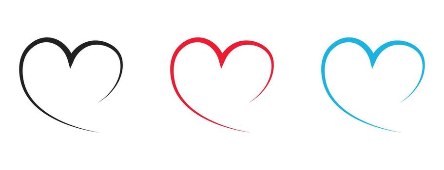 minimalista corazón contorno icono colocar, sencillo curvo línea forma diseño vector