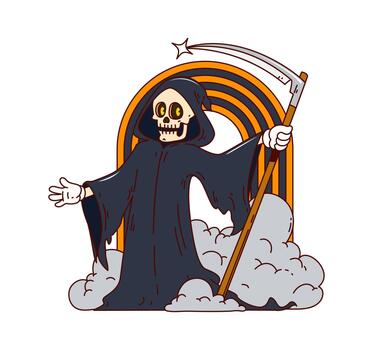 Groovy Halloween grim reaper character with skull vector