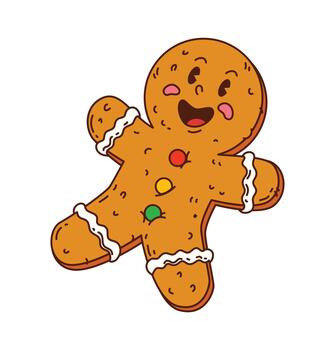 Groovy retro gingerbread man cookie character vector