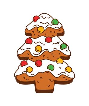 Funky fir tree gingerbread cookie with color icing vector