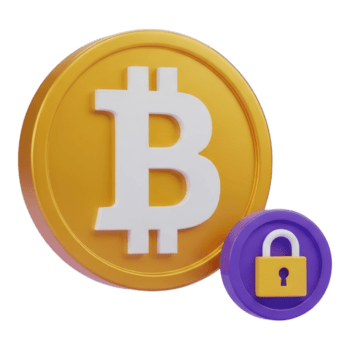 Bitcoin mit Vorhängeschloss isoliert auf transparent Hintergrund, 3d Rendern png